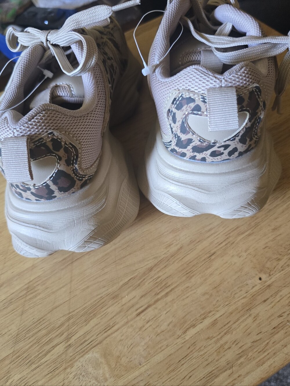 Berness Chunky Beige Sneakers with Leopard Accent - Picture 2 of 4
